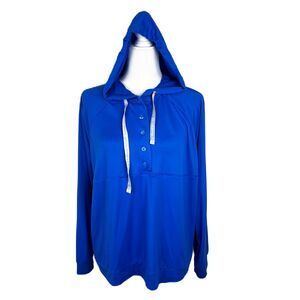 Muk Luks Sweater Women Large Blue Pullover Lightweight Henley Hoodie Butterknit